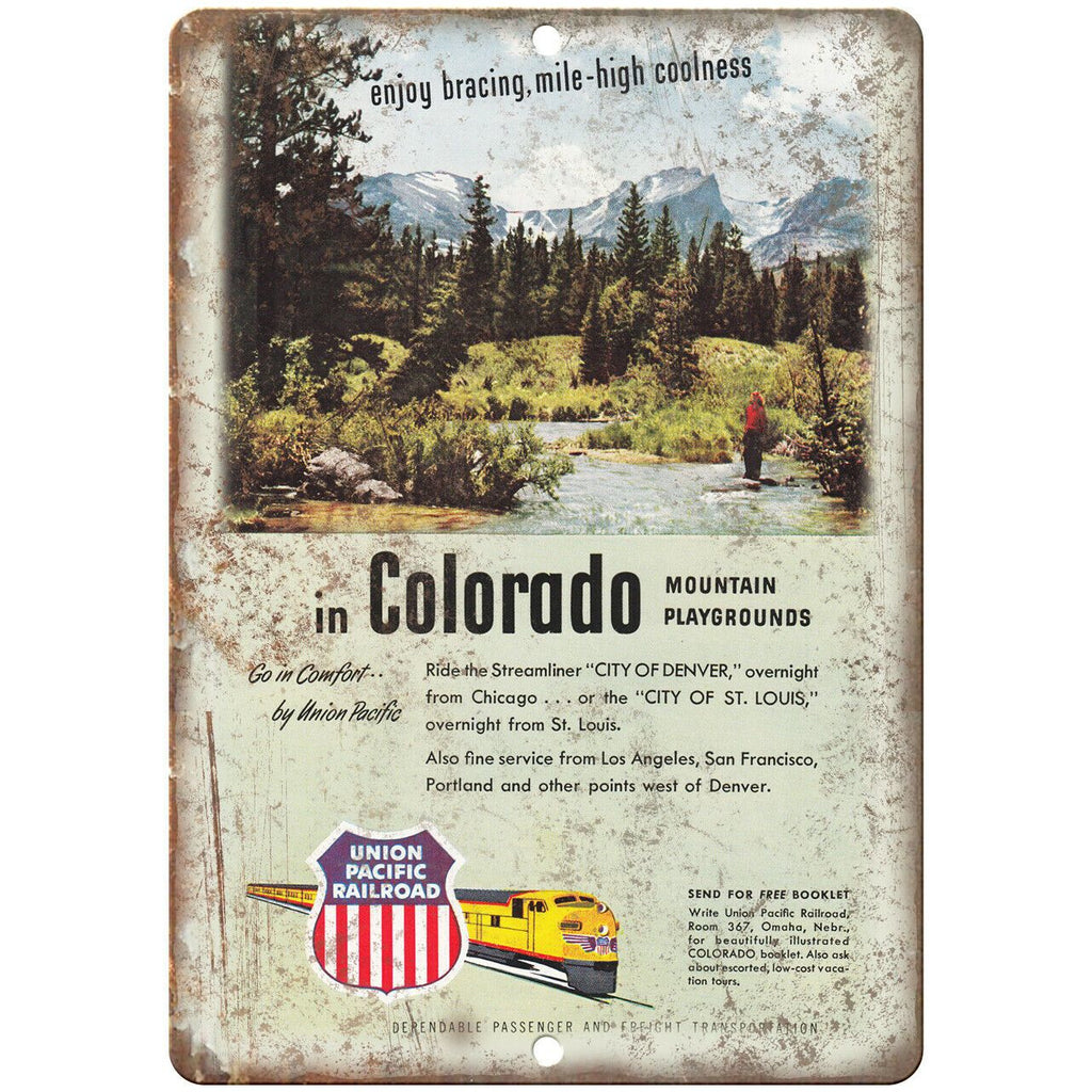 Union Pacific Railroad Colorado Poster Ad 10" x 7" Reproduction Metal Sign T27