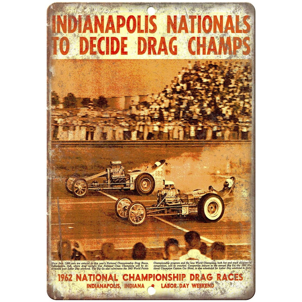 1962 Indianapolis championship, funy car, drag race 10" x 7" Retro Metal Sign