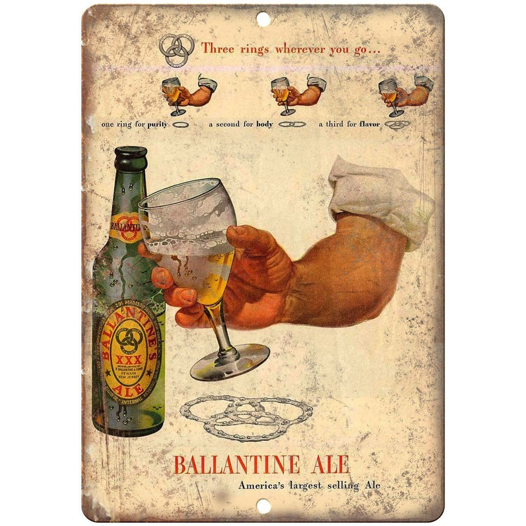 Ballantine Ale Vintage Breweriana Ad 10" x 7" Reproduction Metal Sign E286