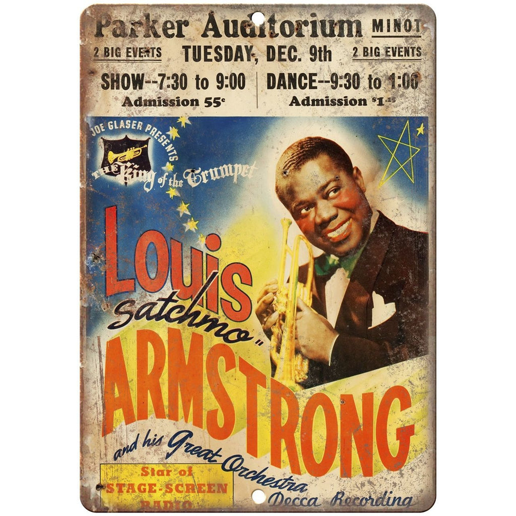 Louis Armstrong vintage concert flyer 10" x 7" retro metal sign