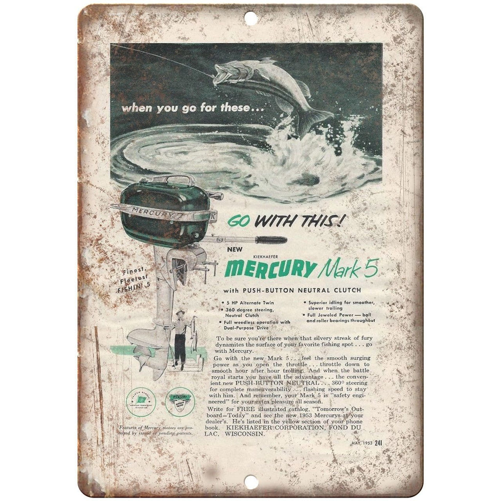 Mercury Mark 5 Outboard Motors Boat Vintage Ad 10" x 7" Reproduction Metal Sign