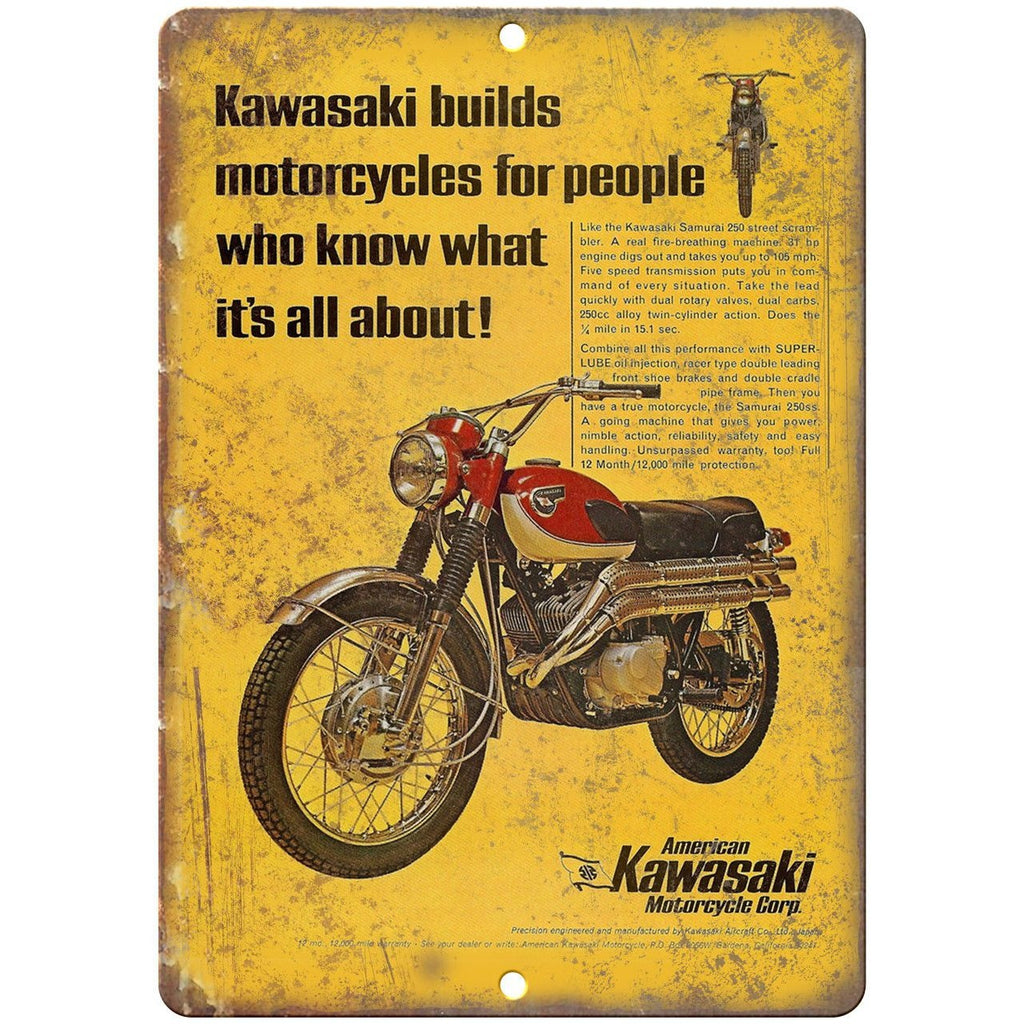 Kawasaki Motorcycle Corp. Garage Sign Ad 10" X 7" Reproduction Metal Sign F25