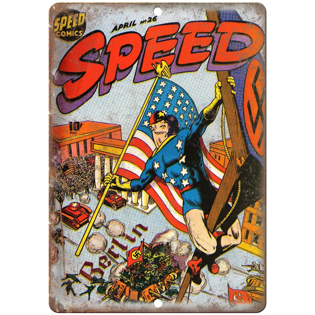 Speed Comic Book No 26 Vintage Cover Ad 10" x 7" Reproduction Metal Sign J697
