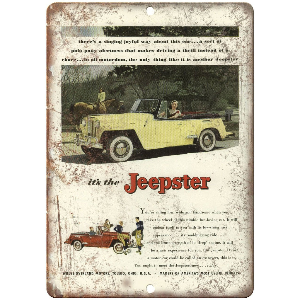 Jeep Willys Overland Jeepster - 10" x 7" Reproduction Metal Sign