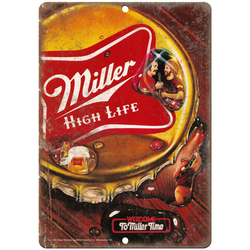 1983 Miller High Life Man Cave Décor Art 10" x 7" Reproduction Metal Sign E361