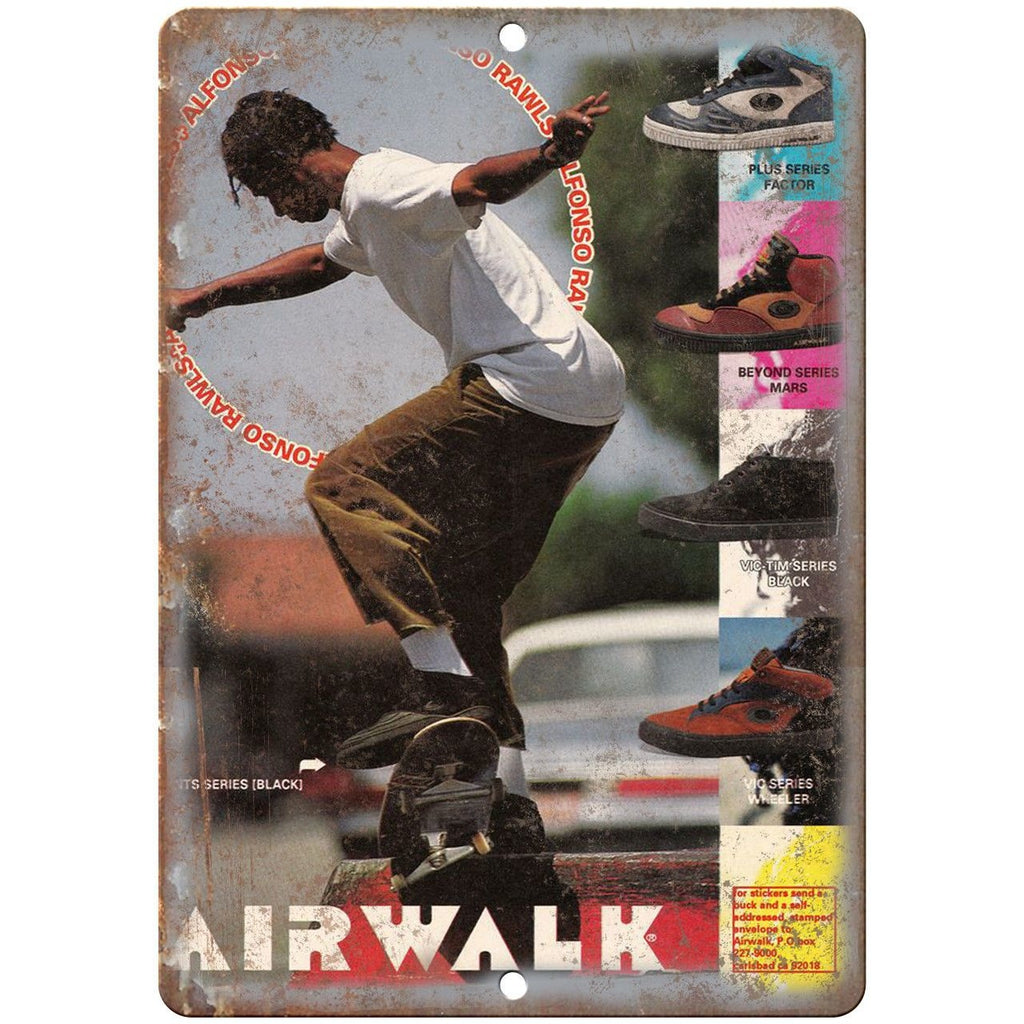 Airwalk Shoes Alfonso Rawls Skateboard Ad 10" x 7" Reproduction Metal Sign