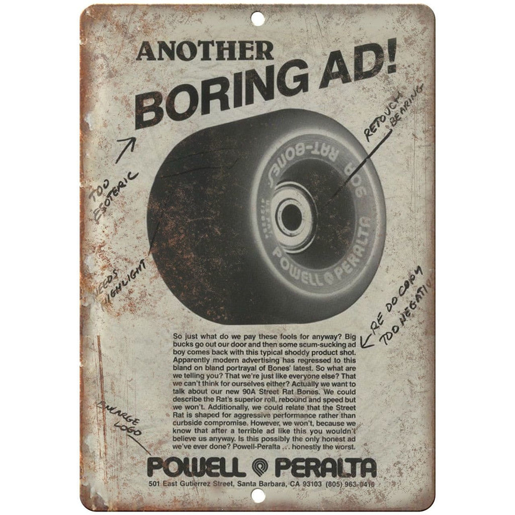 Powell Peralta Rat Bones Wheels Vintage Ad 10" x 7" Reproduction Metal Sign