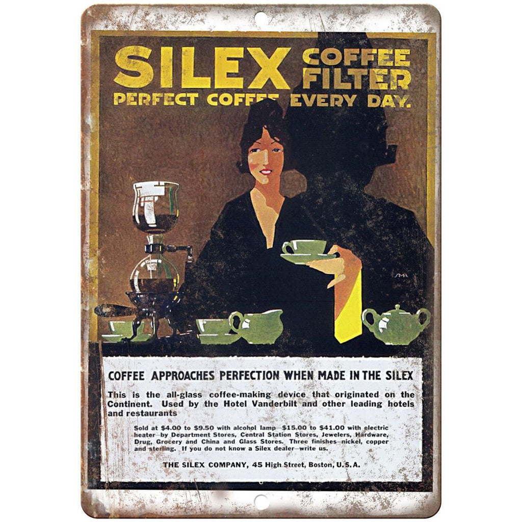 Silex Coffee Filter Vintage Ad 10" X 7" Reproduction Metal Sign N116
