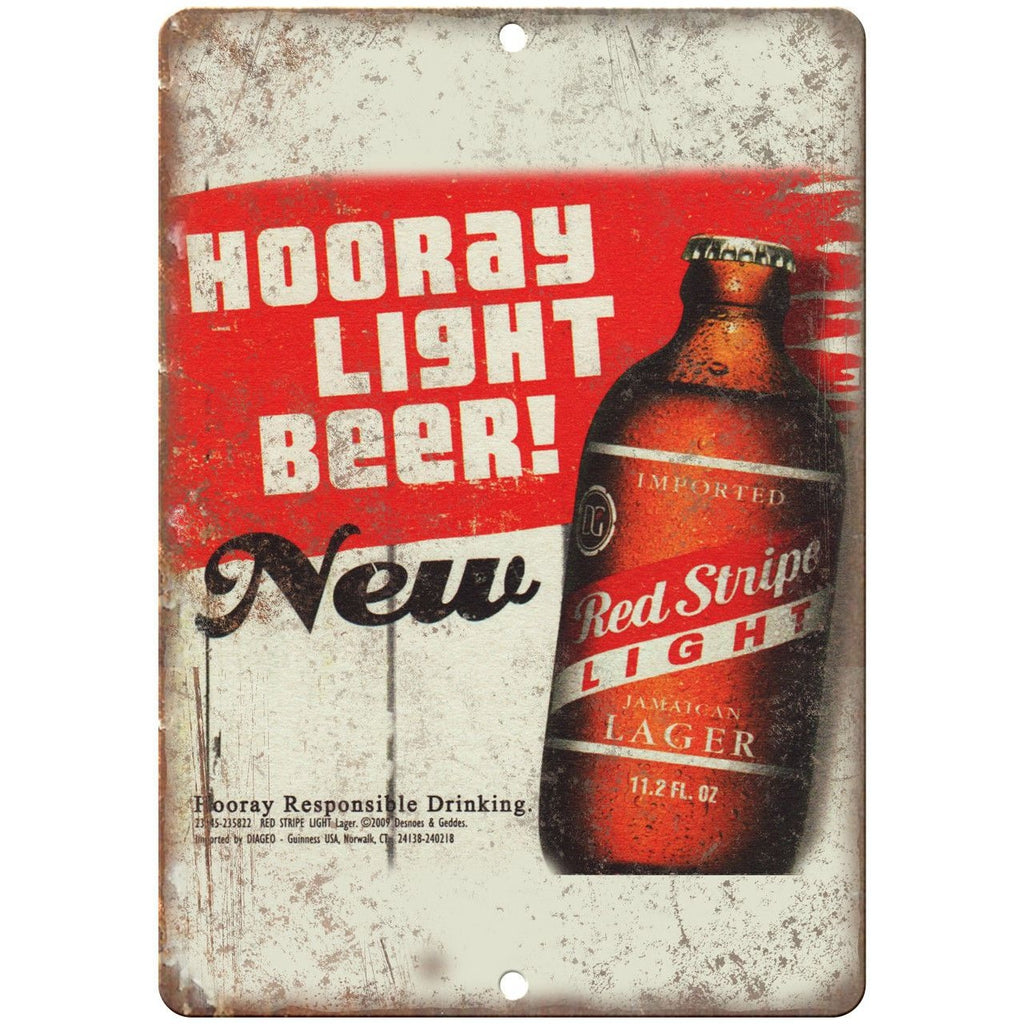 Red Stripe Light Vintage Beer Ad 9" x 12" Reproduction Metal Sign E196