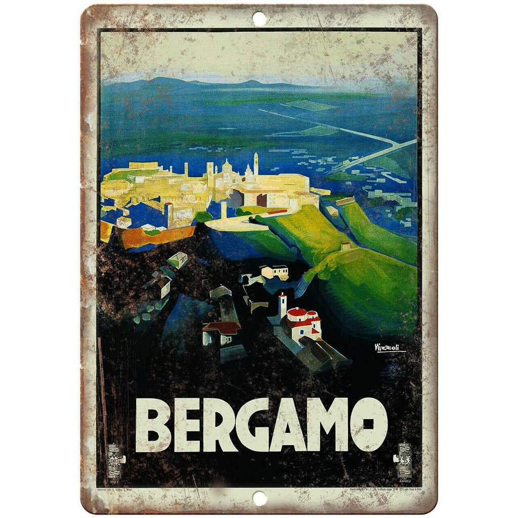 Bergamo Vintage Travel Poster Art 10" x 7" Reproduction Metal Sign T07