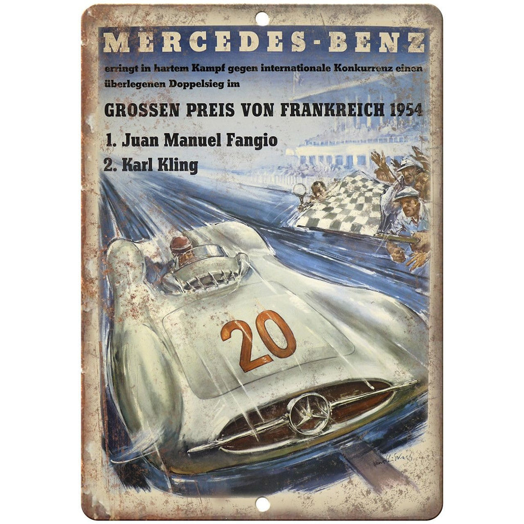Mercedes Benz Frankreich 1954 Auto Race 10" x 7" Reproduction Metal Sign A286