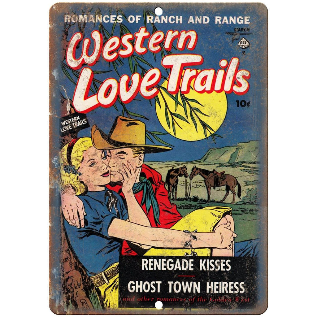 Western Love Trails Vintage Comic Art 10" X 7" Reproduction Metal Sign J284