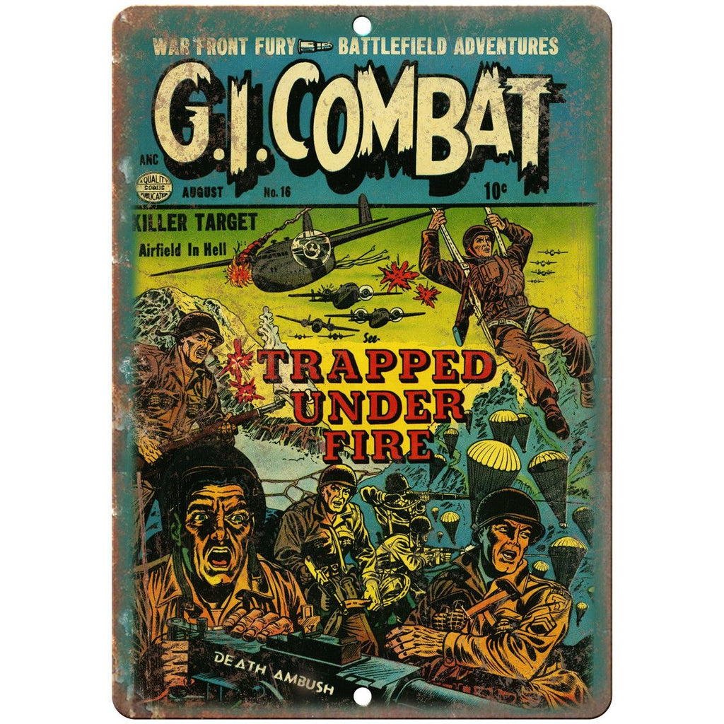GI Combat Trapped Under Fire Comic 10" X 7" Reproduction Metal Sign J257