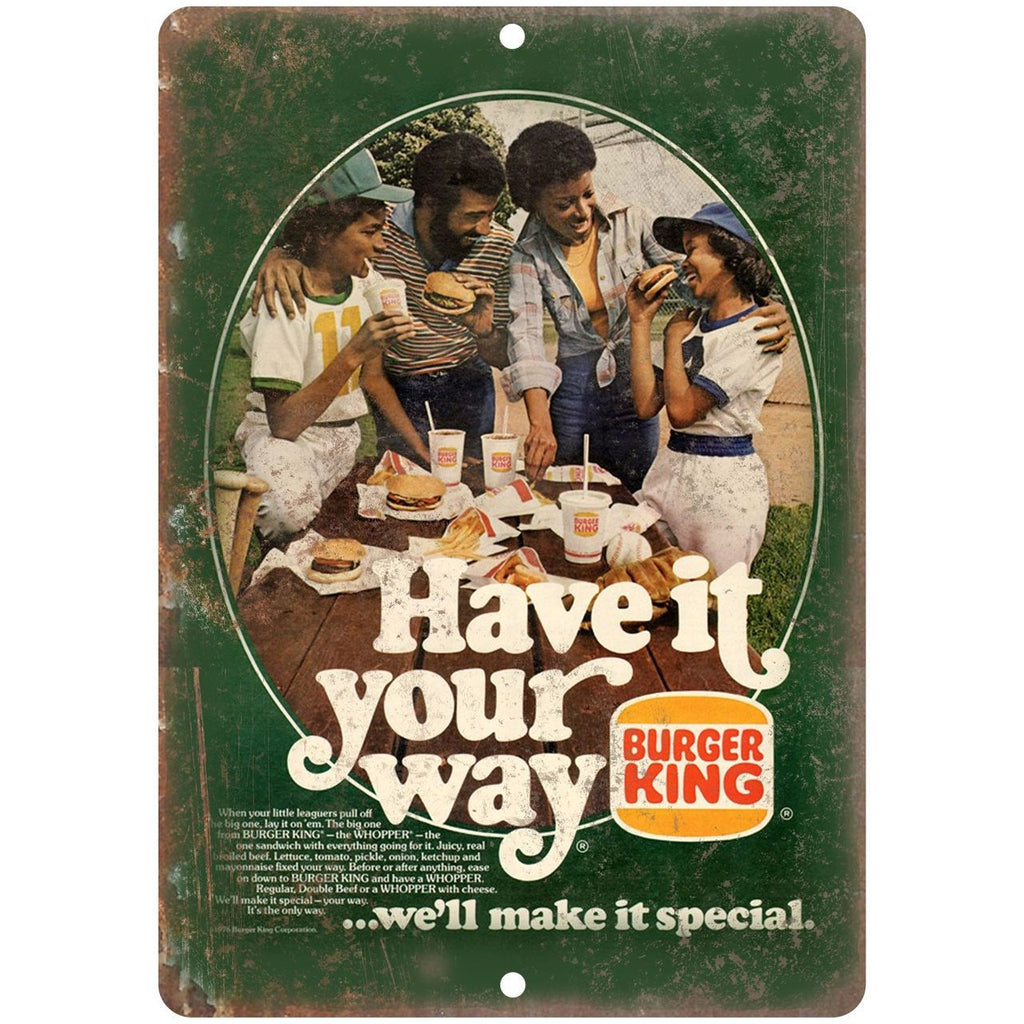 1970s Burger King Have It Your Way Retro Ad 10" x 7" Reproduction Metal Sign N03