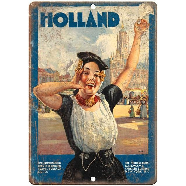 Holland travel advertisment 10" x 7" reproduction metal sign