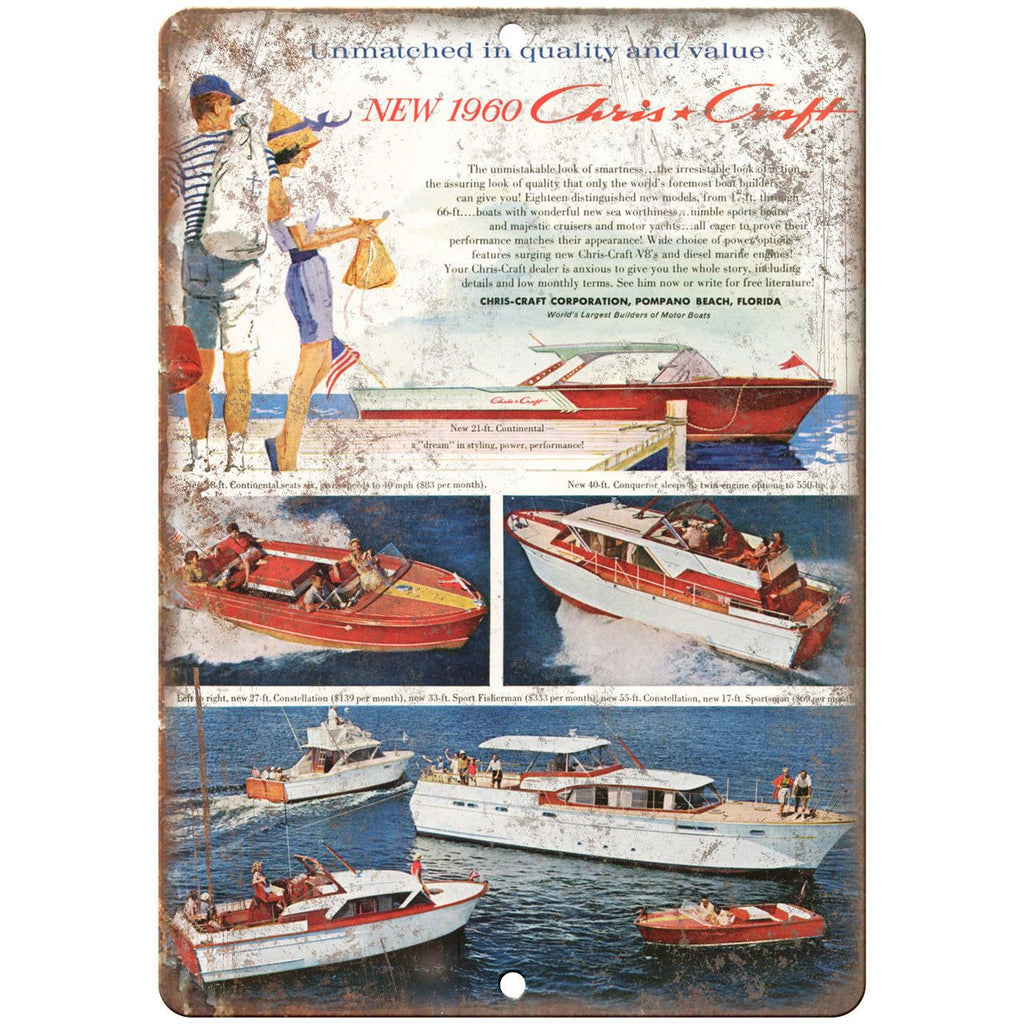 1960 Chris Craft Boat Vintage Art 10" x 7" Reproduction Metal Sign L51
