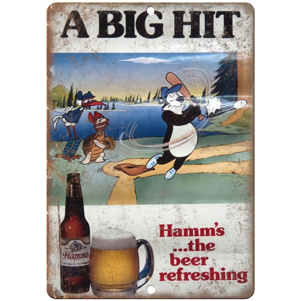 10" x 7" Metal Sign - Hamm's Beer A Big Hit Bear Vintage Look Reproduction