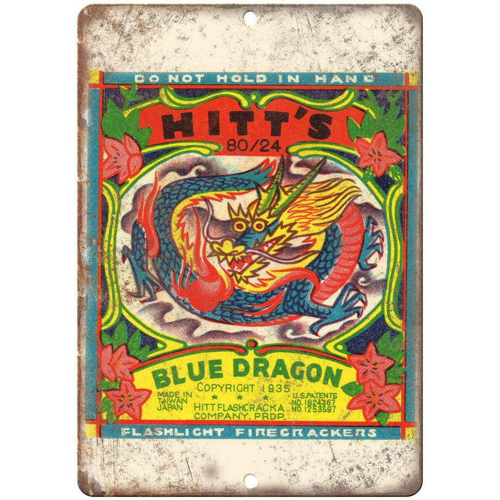 Hitt's Blue Drangon Firework Package Art 10" X 7" Reproduction Metal Sign ZD78