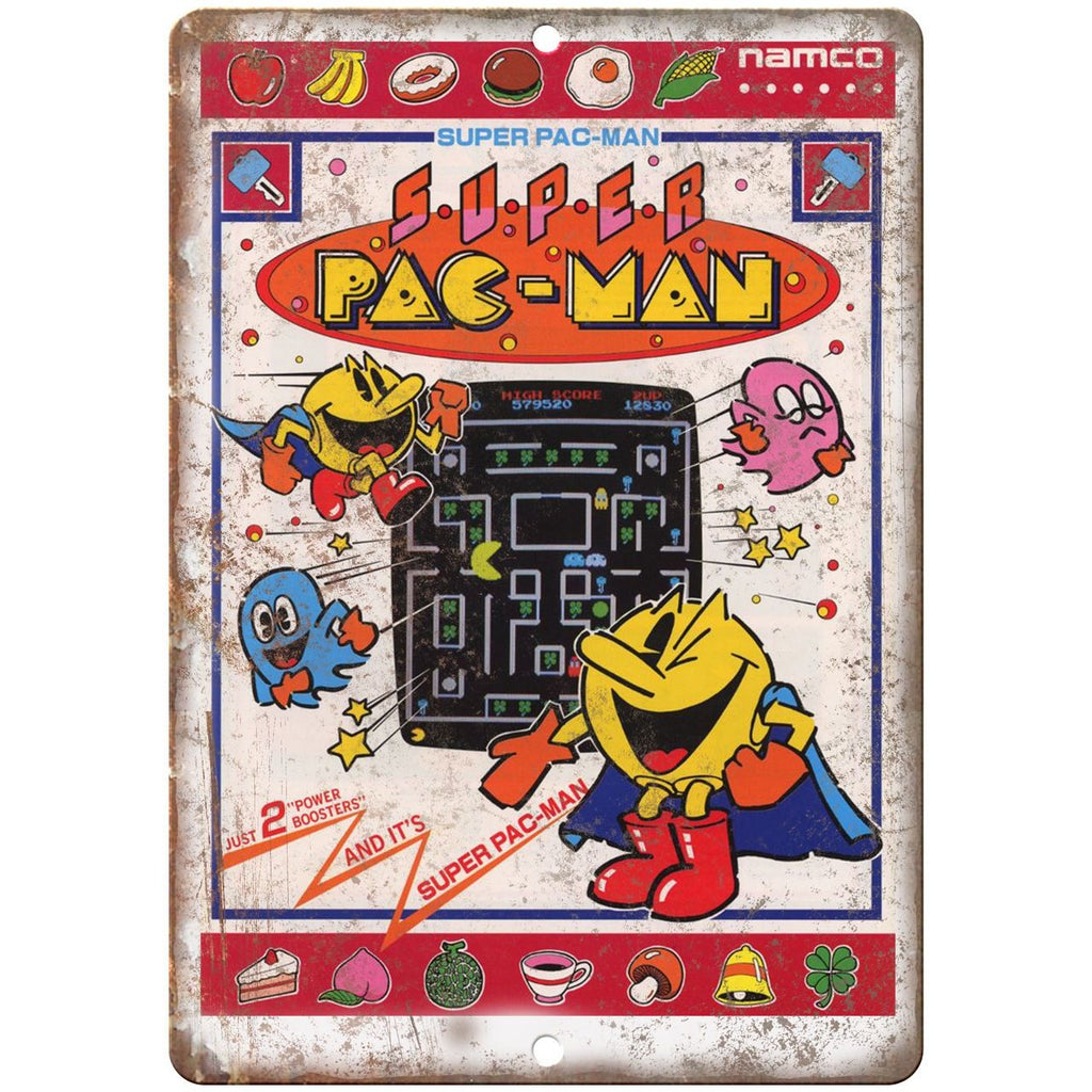 Super Pac-Man Namco Video Game Ad 10" x 7" Reproduction Metal Sign