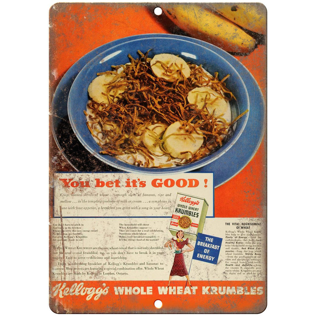 Kellogg's Whole Wheat Krumbles 10" X 7" Reproduction Metal Sign N295