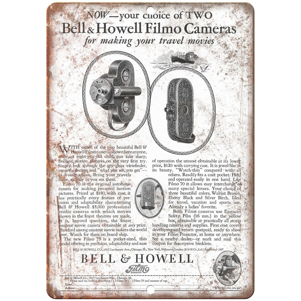 1928 - Bell & Howell Film Camera - 10" x 7" Retro Look Metal Sign