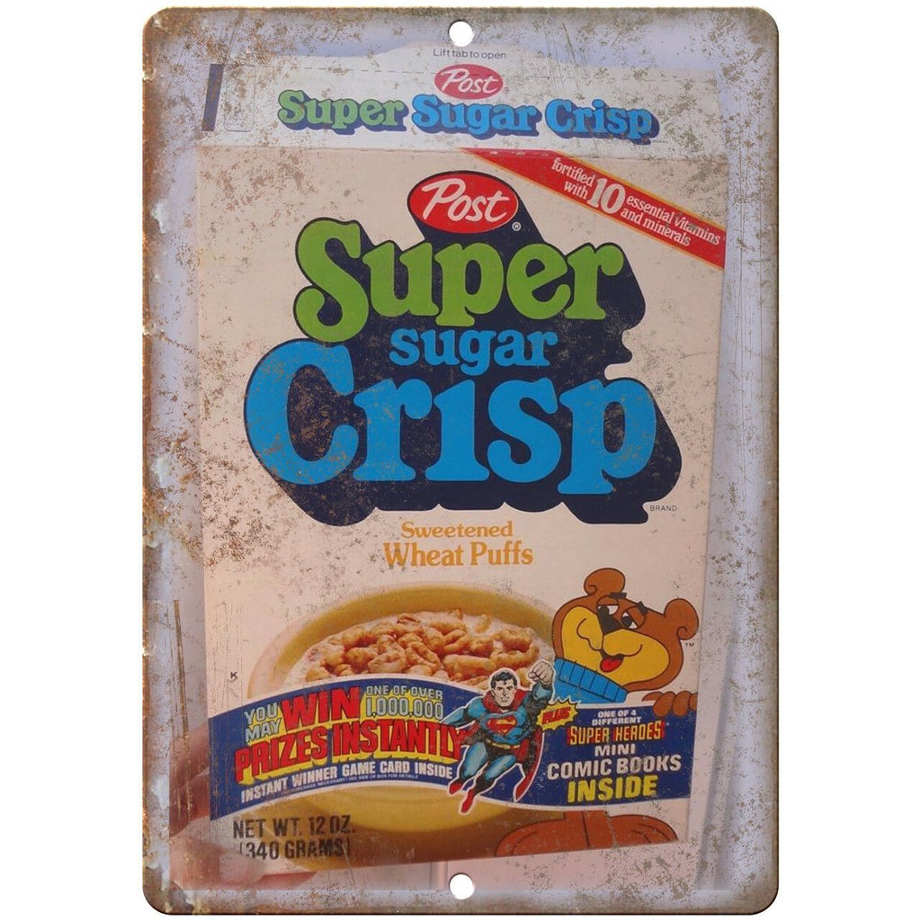 Super Sugar Crisp Wheat Puffs Cereal Box 10" X 7" Reproduction Metal Sign N383