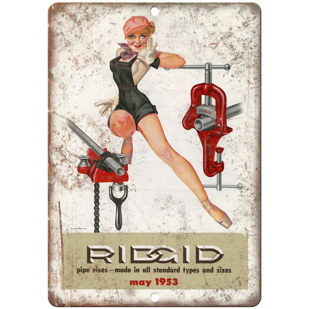 1953 Ridgid Pipe Vise Workshop Tools - 10" x 7" Retro Look Metal Sign