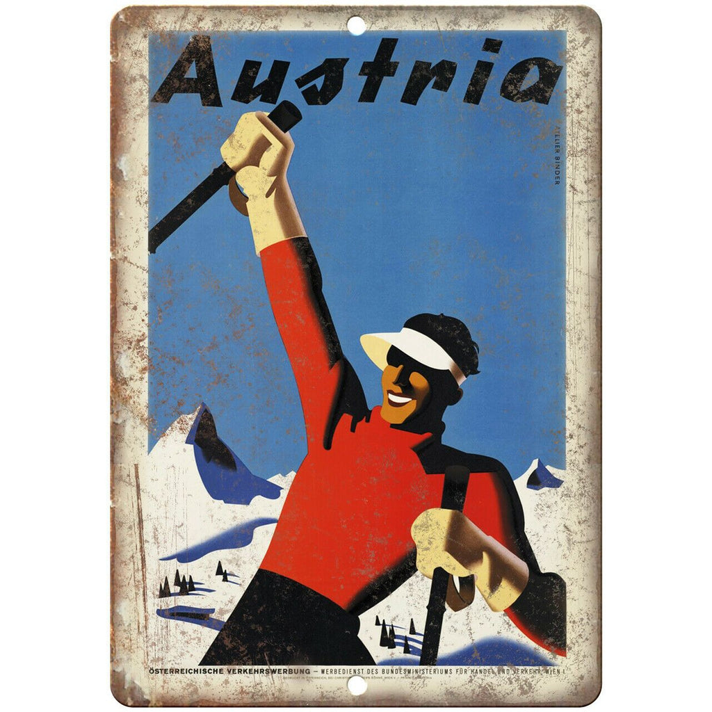 Austria Vintage Ski Travel Poster 10" x 7" Reproduction Metal Sign T25