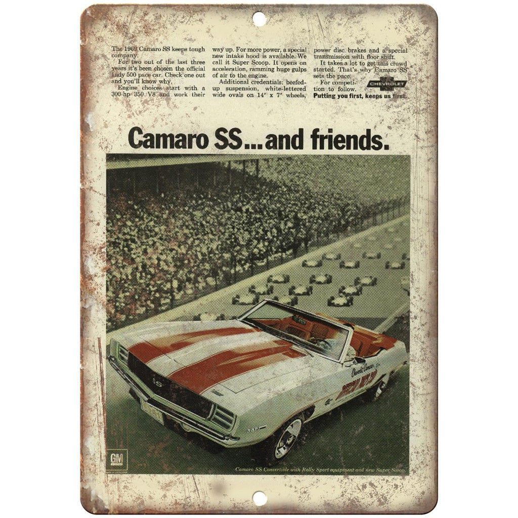 Chevy Camaro SS Vintage Print Ad Man Cave 10" x 7" Reproduction Metal Sign