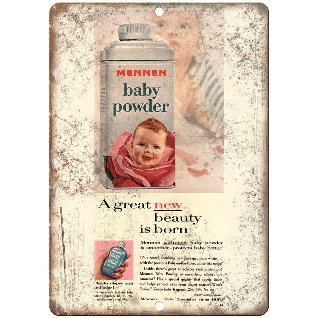 Mennen Baby Powder Vintage Ad 10" X 7" Reproduction Metal Sign ZF73