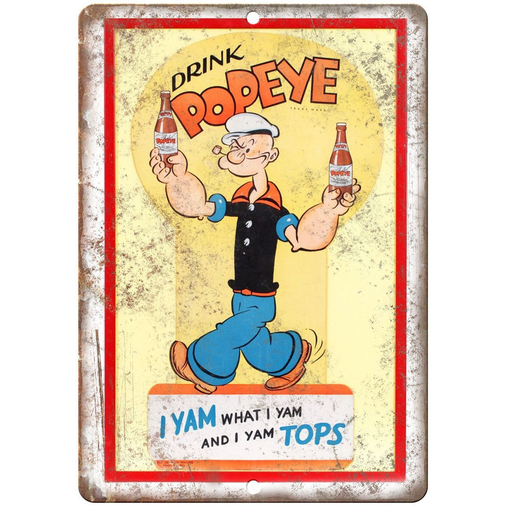 Drink Popeye Soda Vintage Comic Art Ad 10" X 7" Reproduction Metal Sign J229