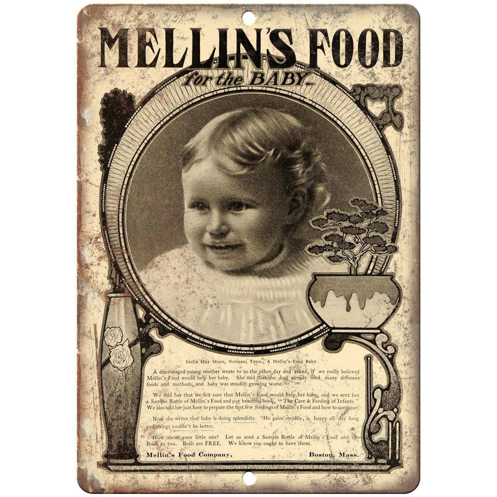 Mellin's Baby Food Vintage Ad 9" x 12" Reproduction Metal Sign N291