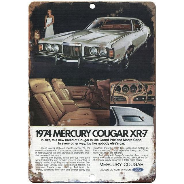 Mercury Cougar 1974 10" x 7" Reproduction Metal Sign