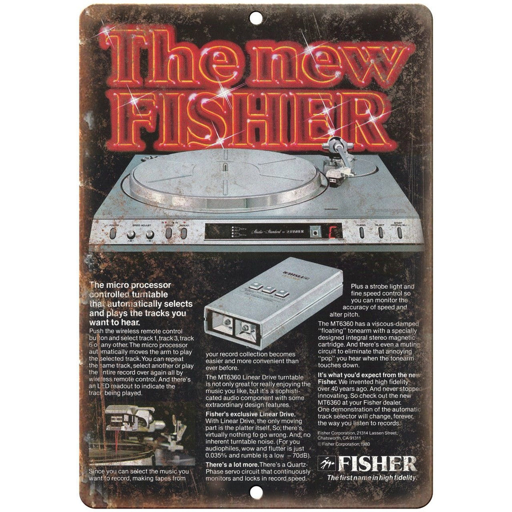 Fisher Micro Processor Turntable Ad 10" x 7" Reproduction Metal Sign D117