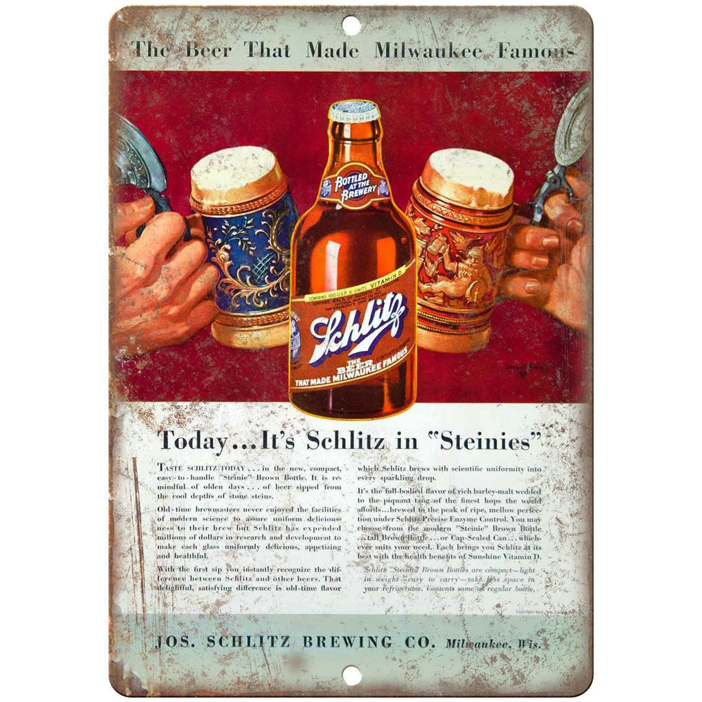 Schlitz Beer Stein Milwaukee Wisconsin 10" x 7" Reproduction Metal Sign E383