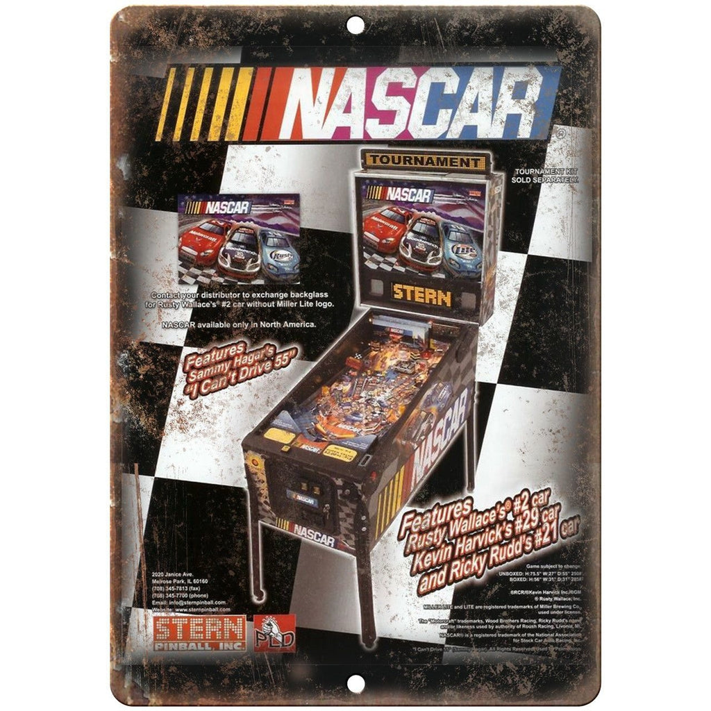 Stern Pinball Machine Vintage Ad NASCAR 10" x 7" Reproduction Metal Sign D59
