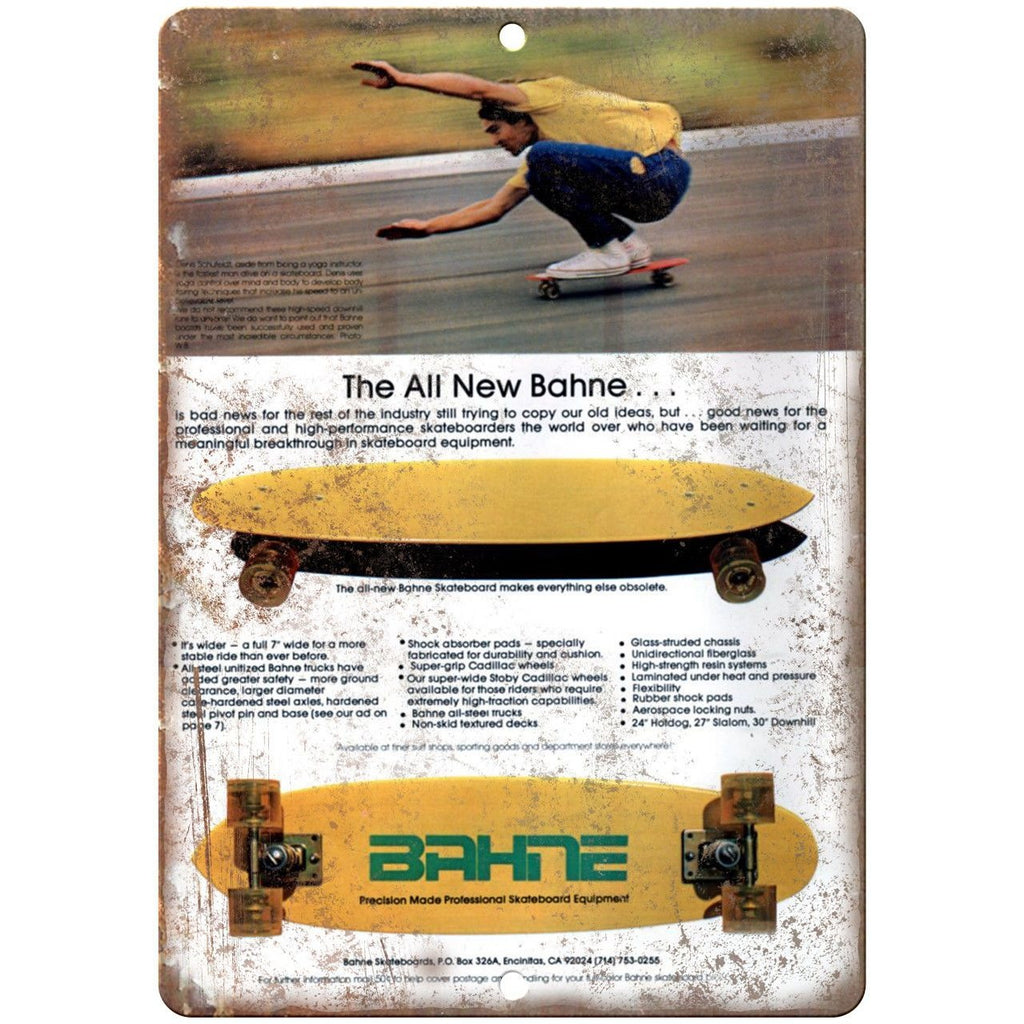 Bahne Skateboards Vintage Skateboard Ad 10" X 7" Reproduction Metal Sign S46