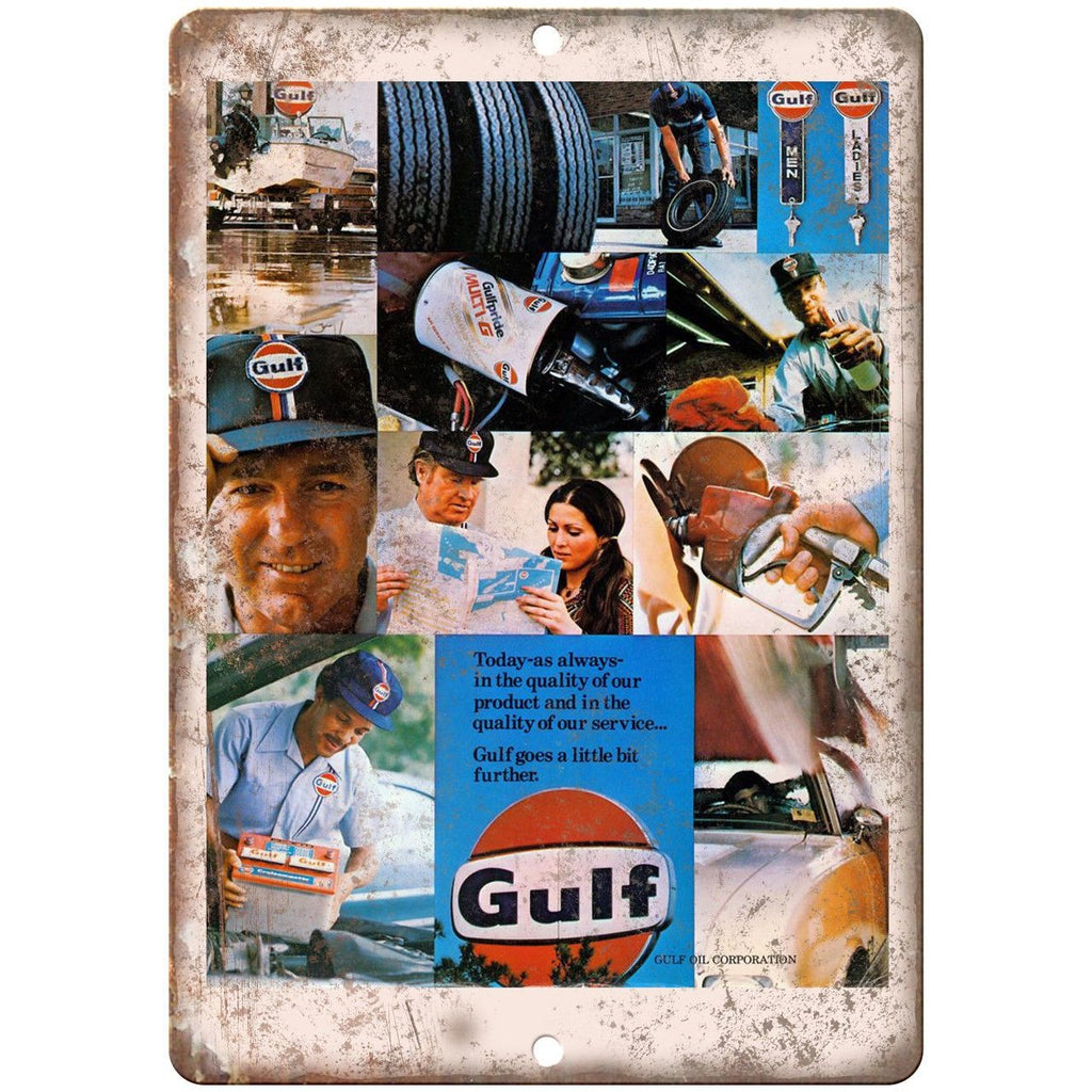 Gulf Motor Oil Vintage Gas Station Ad 10" x 7" Reproduction Metal Sign A05