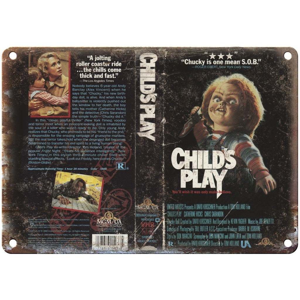 Child's Play Chucky VHS Cover Art MGM Video 10" X 7" Reproduction Metal Sign V15