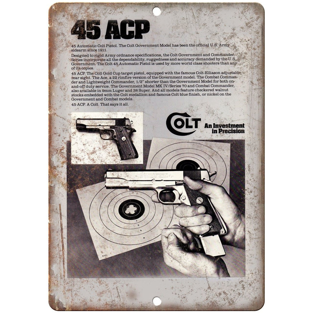Colt 45 Automatic Pistol Vintage Ad 10" x 7" Reproduction Metal Sign