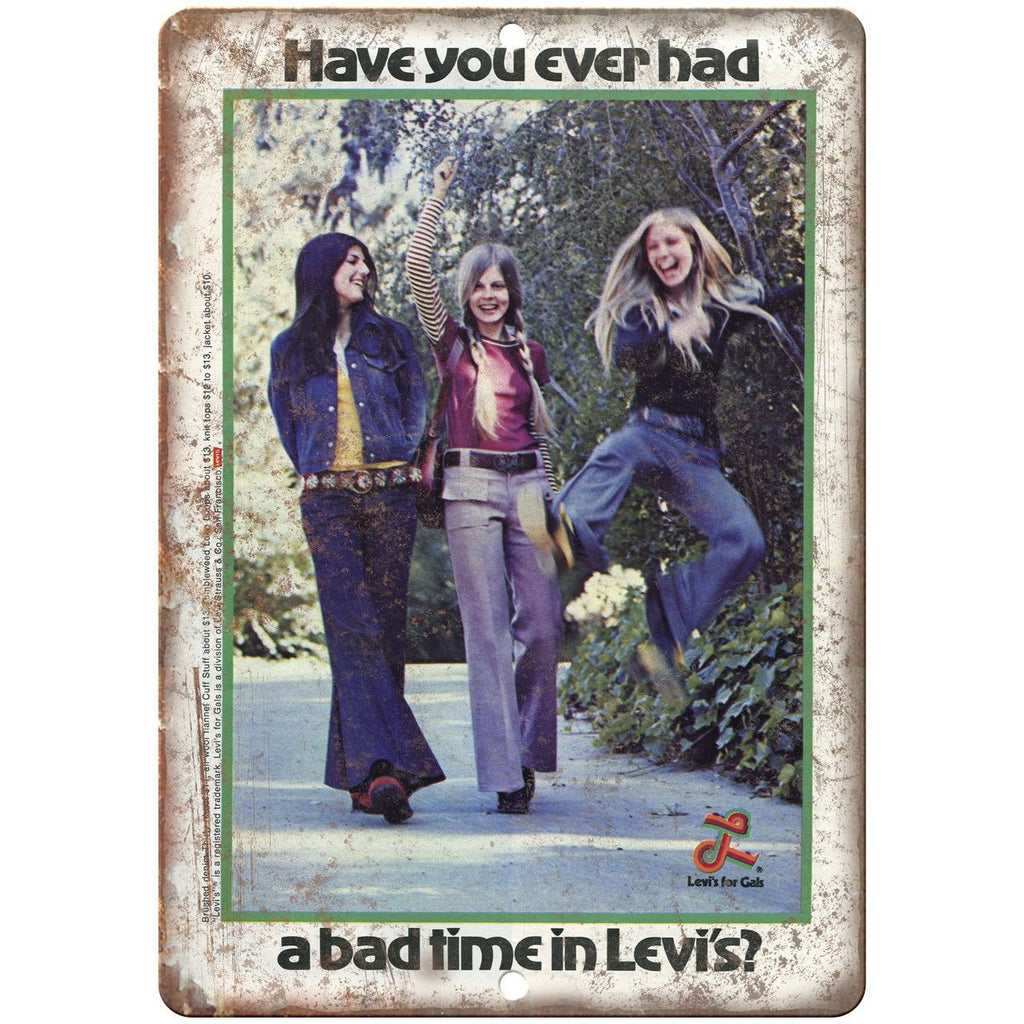 1970s Levis Pants Jeans Retro Fashion Ad 10" X 7" Reproduction Metal Sign ZE25