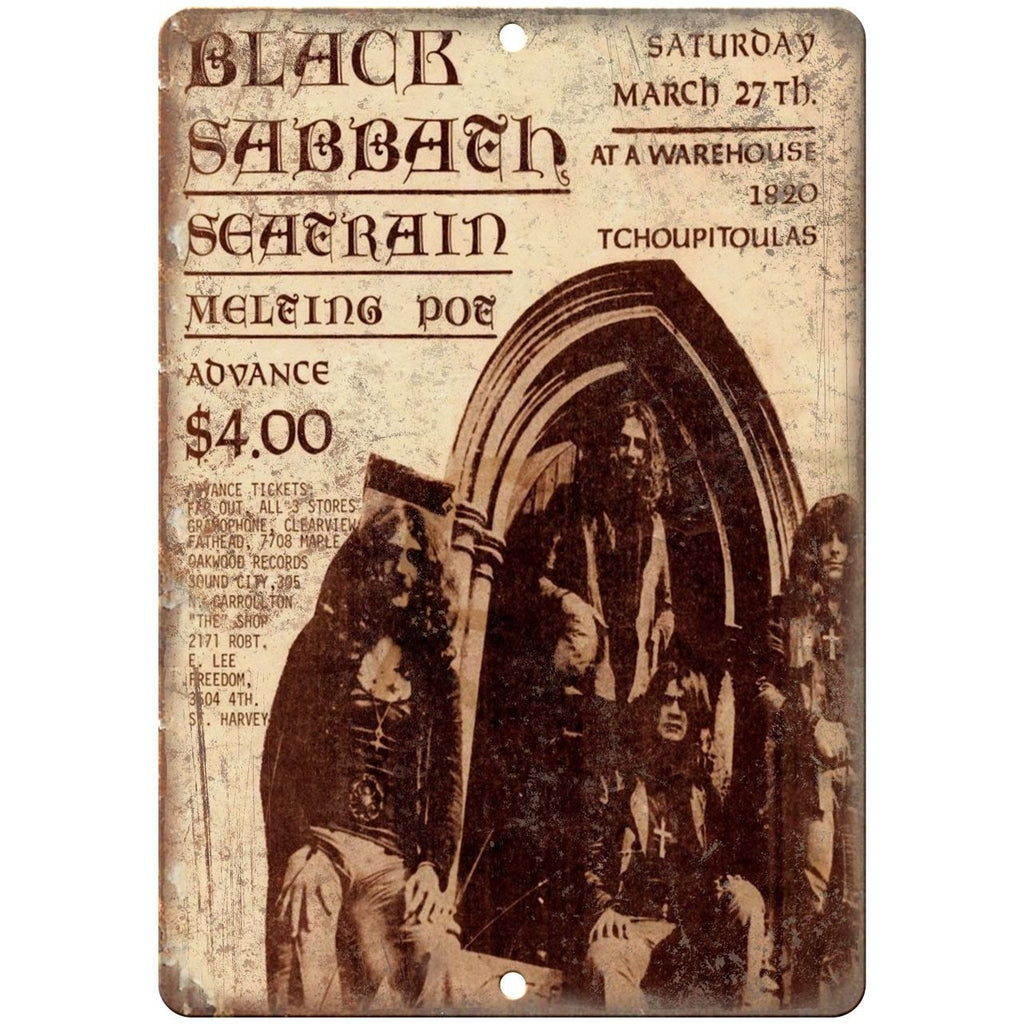 Black Sabbath warehouse 1820 vintage concert flyer 10" x 7" retro metal sign