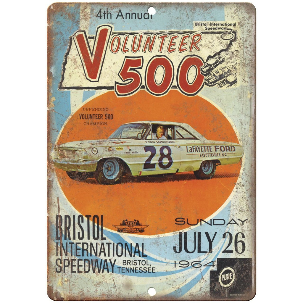 1964 Volunteer 500 Bristol speedway 10" x 7" Vintage Look Metal Sign