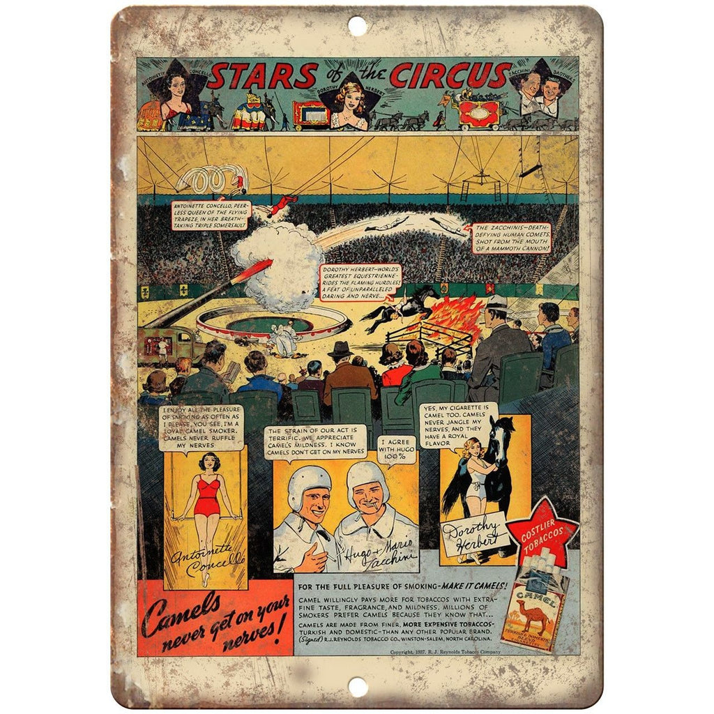 Camel Cigarette Stars of the Circus Ad 10" X 7" Reproduction Metal Sign ZH111
