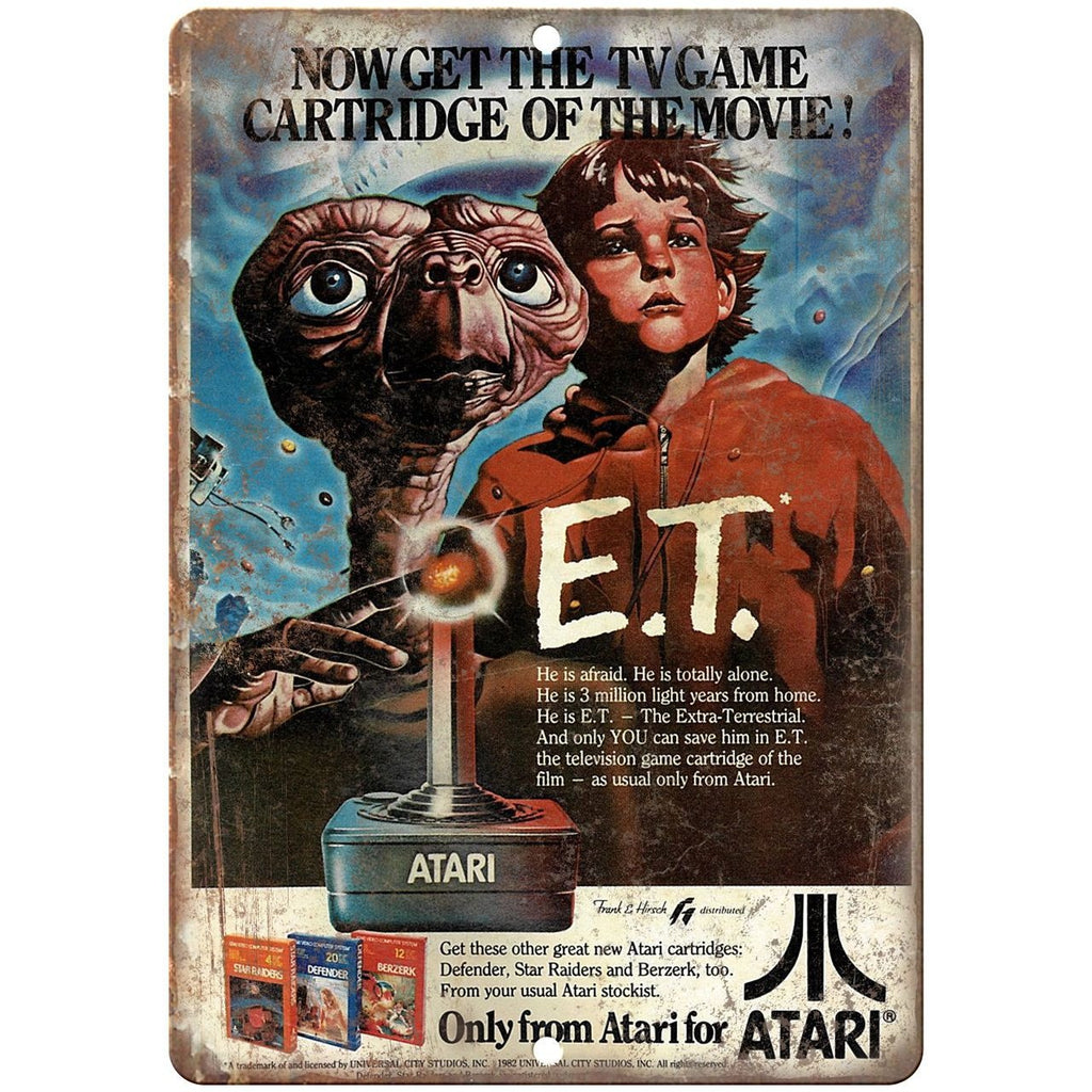 E.T. Atari 1982 vintage advertising 10" x 7" reproduction metal sign