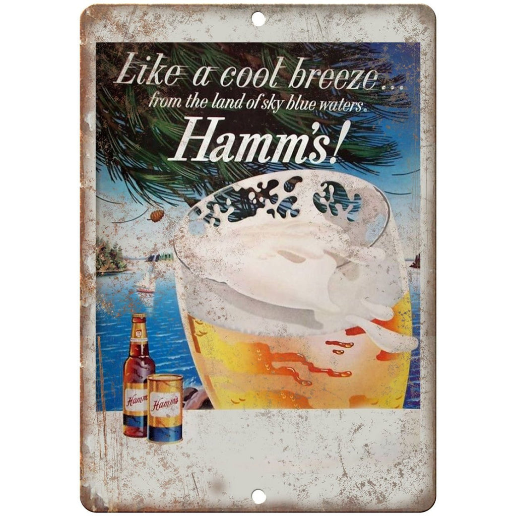 10" x 7" Metal Sign - Hamm's Beer Cool Breeze Ad - Vintage Look Reproduction
