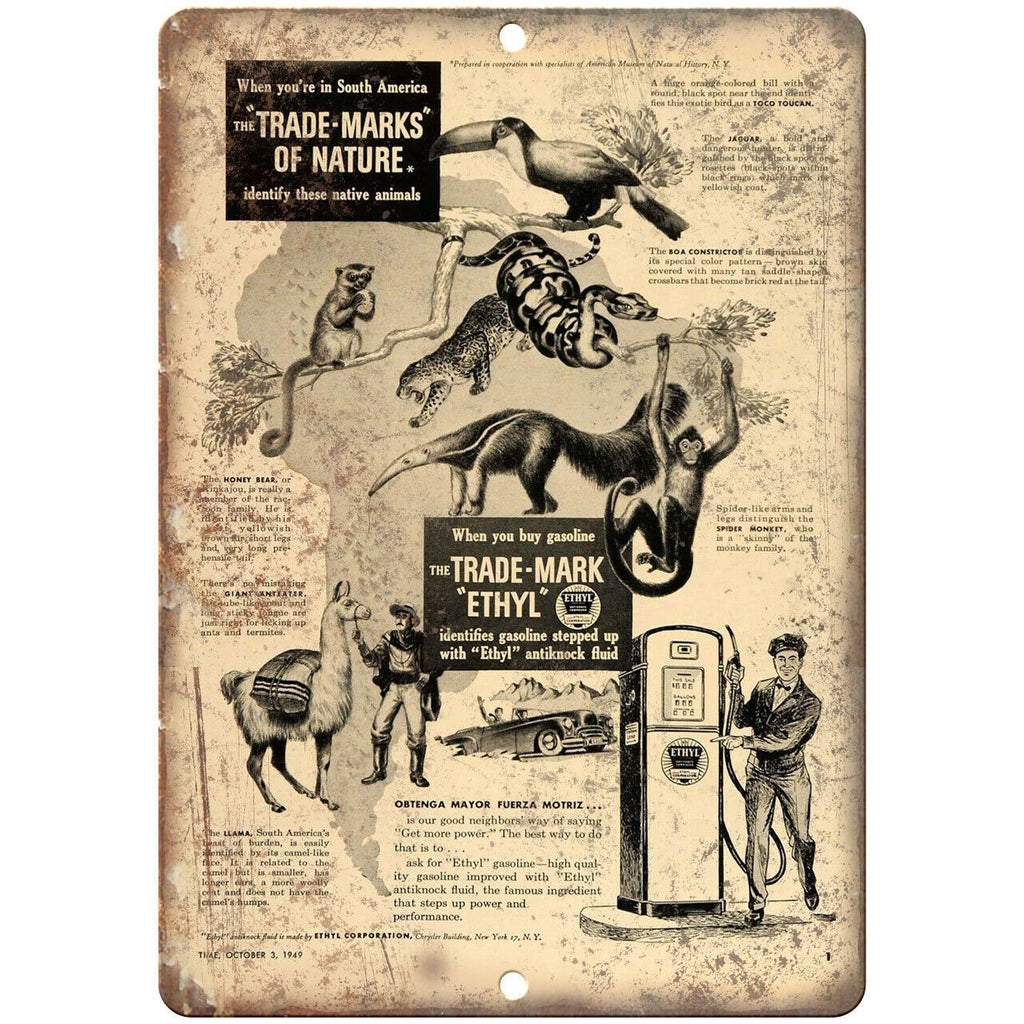 Trade Marks of Nature Ethyl Oil Vintage Ad 10" X 7" Reproduction Metal Sign A898