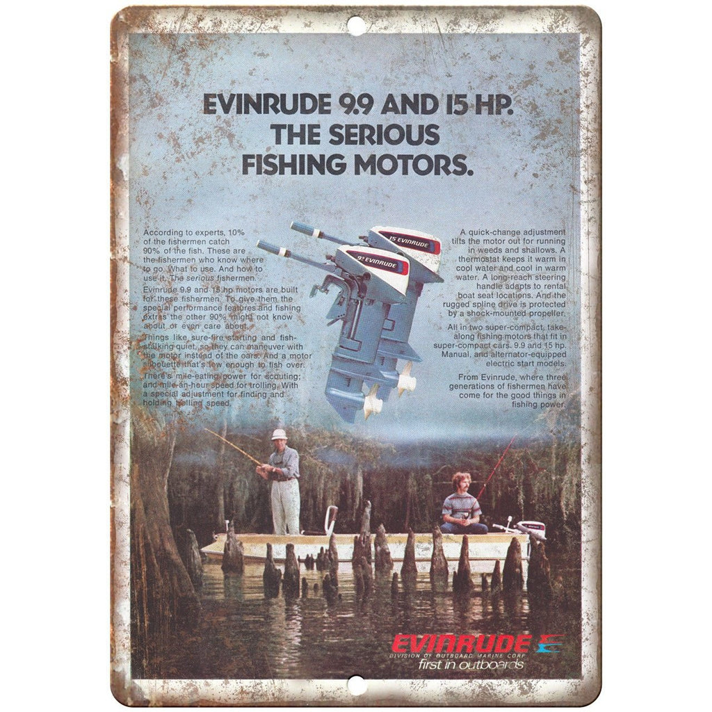 Evinrude Outboard Vintage Boating Ad Fishing 10" x 7" Reproduction Metal Sign