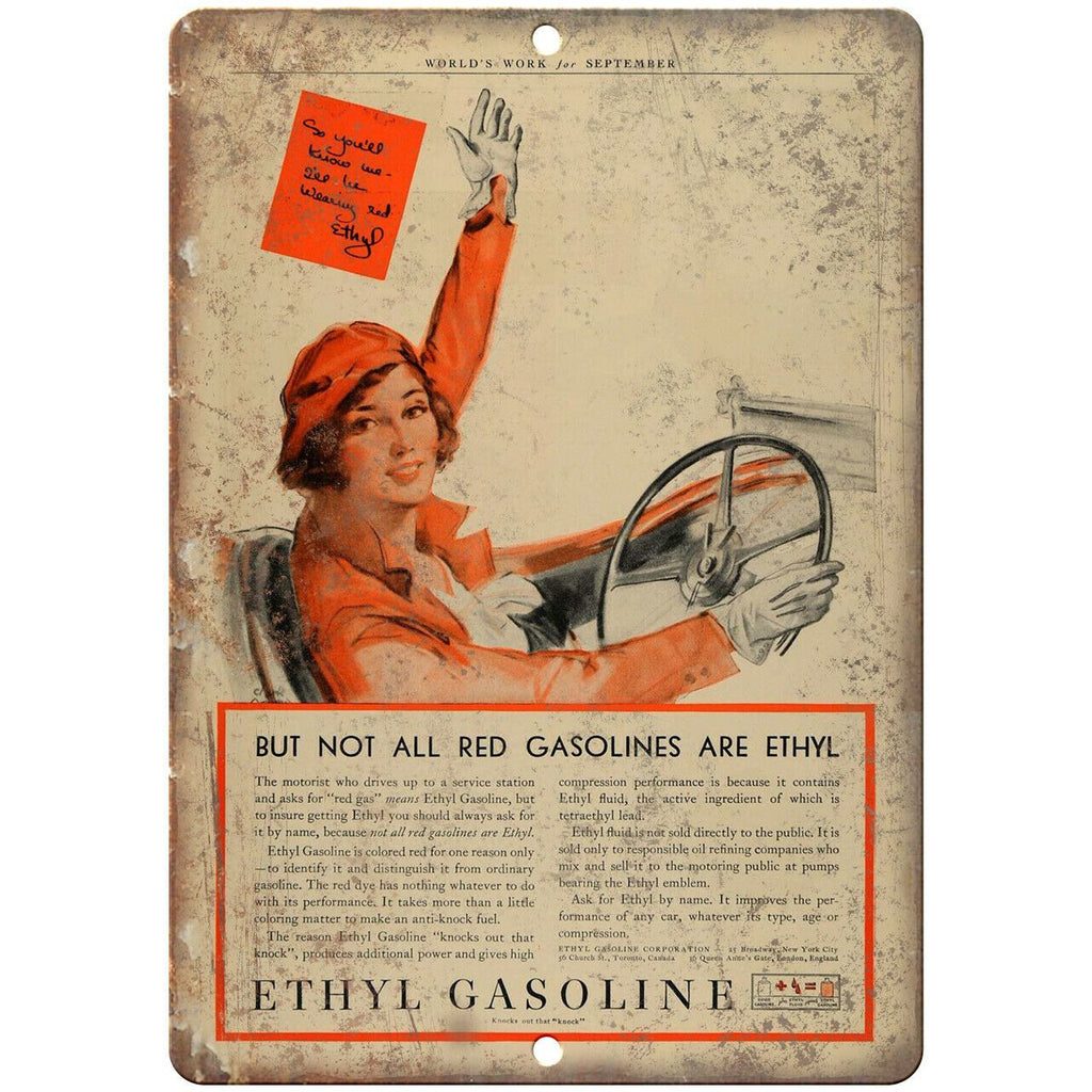 Ethyl Gasoline Vintage Ad 9" x 12" Reproduction Metal Sign A919