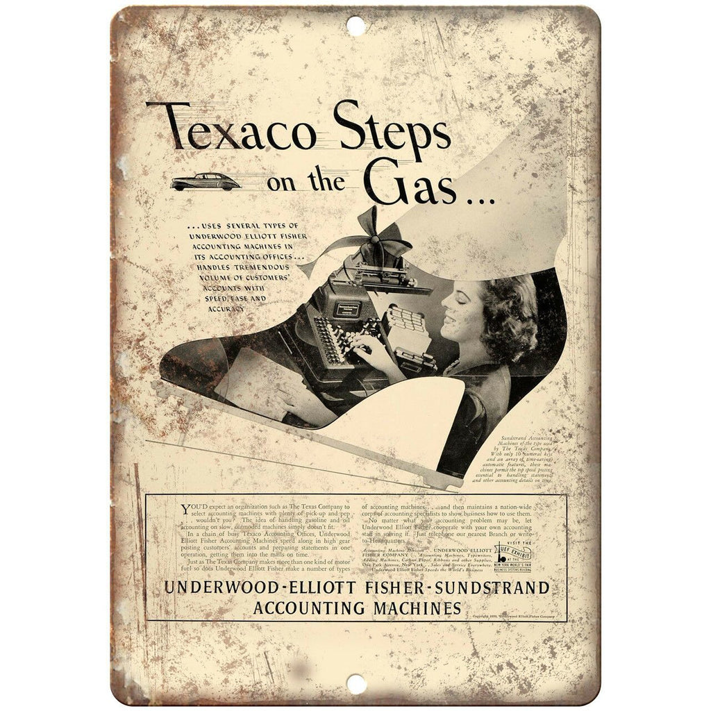 Texaco Steps On The Gas Motor Oil Ad 10" X 7" Reproduction Metal Sign A807